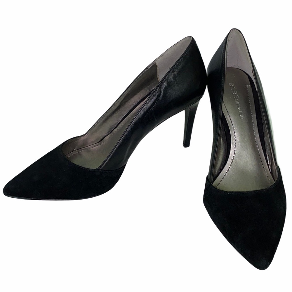 BCBG Suede Leather Black Stiletto Heels - Size 7.5